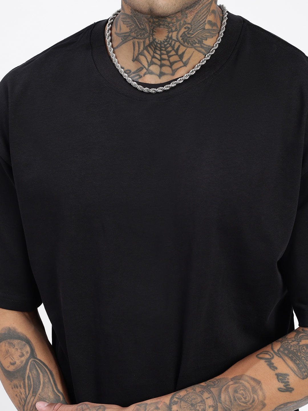 Men Solid Black Oversized T Shirt