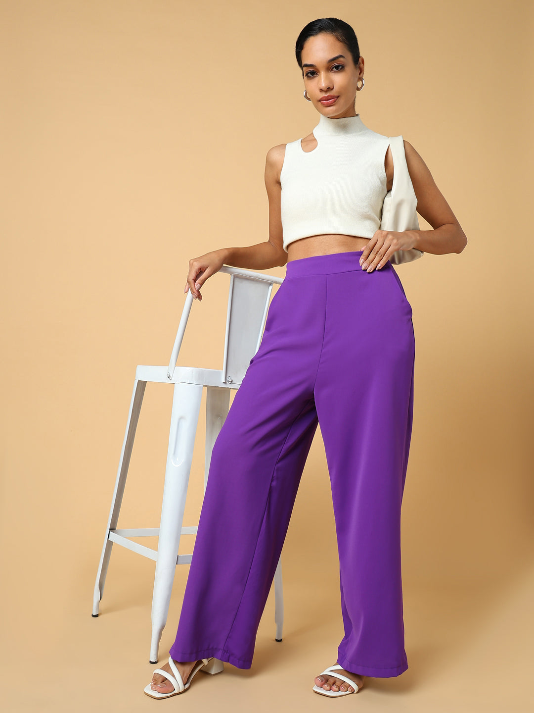 Women Solid Purple Trouser