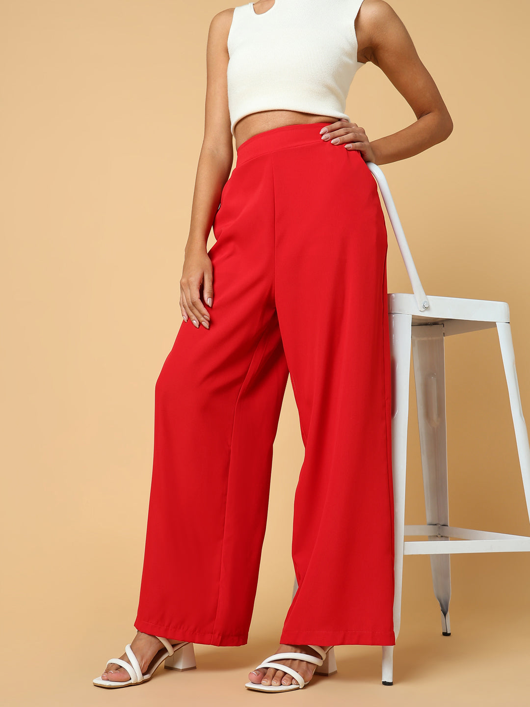 Women Solid Red Trouser