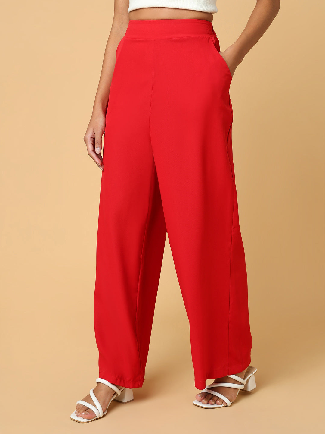 Women Solid Red Trouser