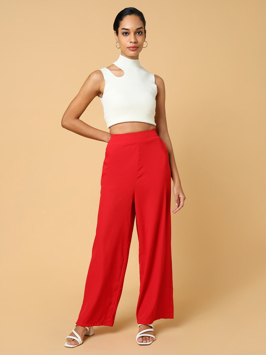 Women Solid Red Trouser