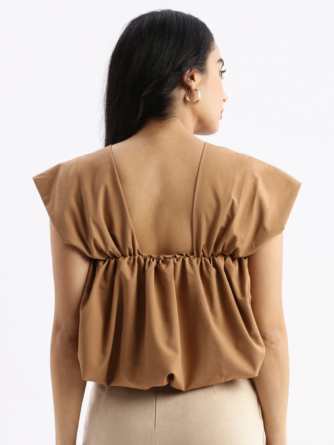 Women Solid Brown Blouson Top