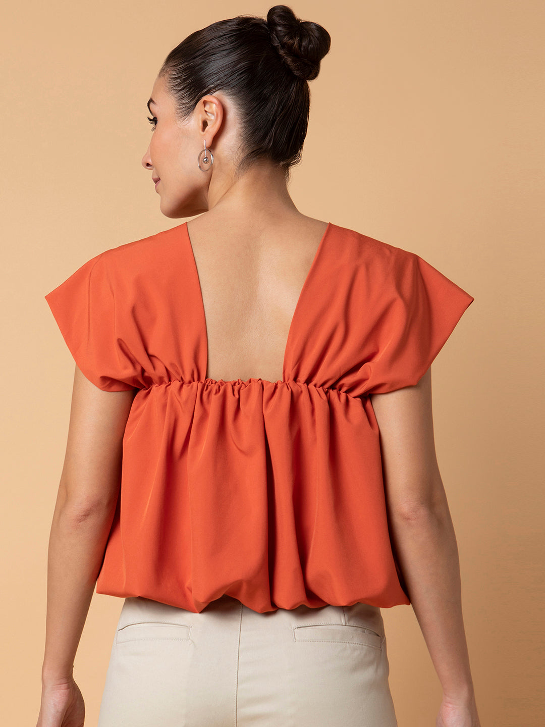 Women Solid Orange Blouson Top