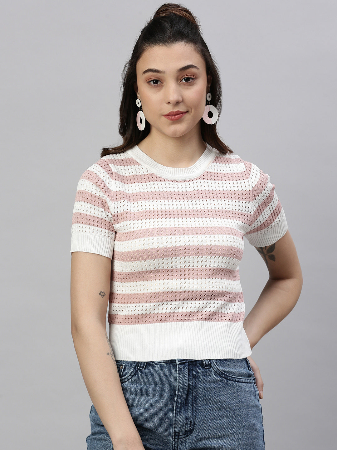 Women Self Design Peach Top