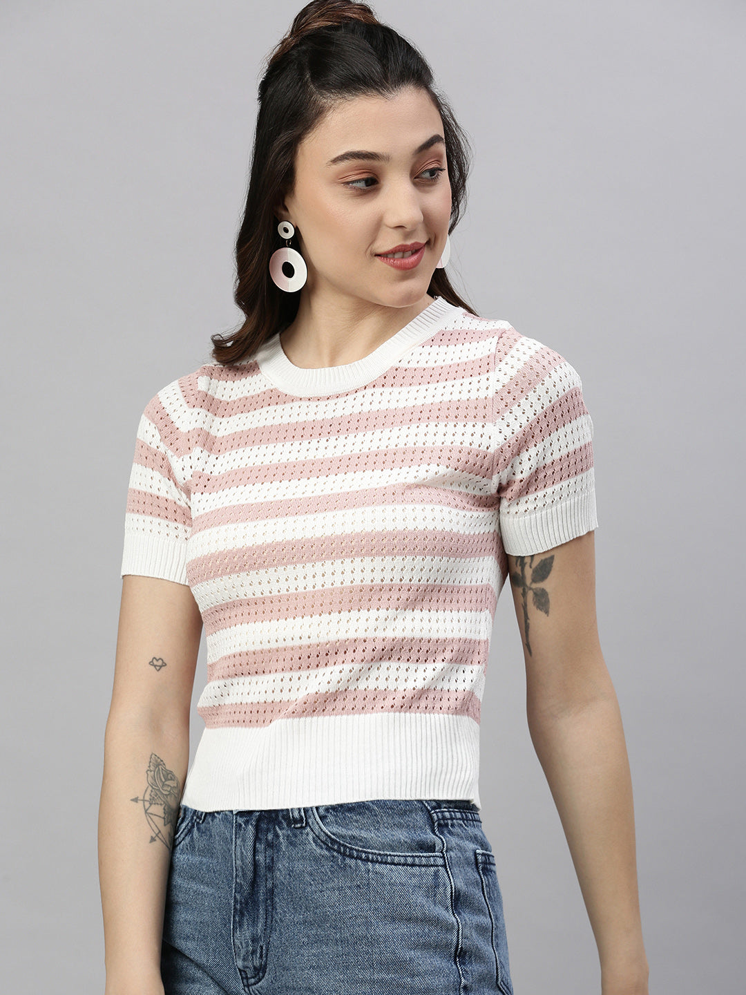 Women Self Design Peach Top