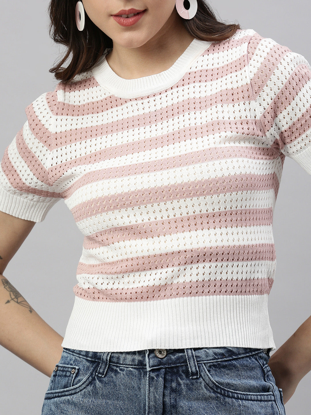 Women Self Design Peach Top