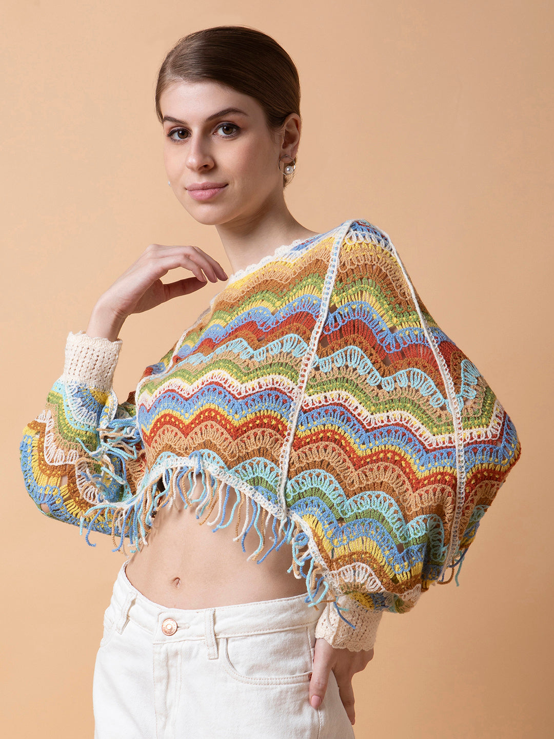 Women Self Design Multi Crochet Crop Top