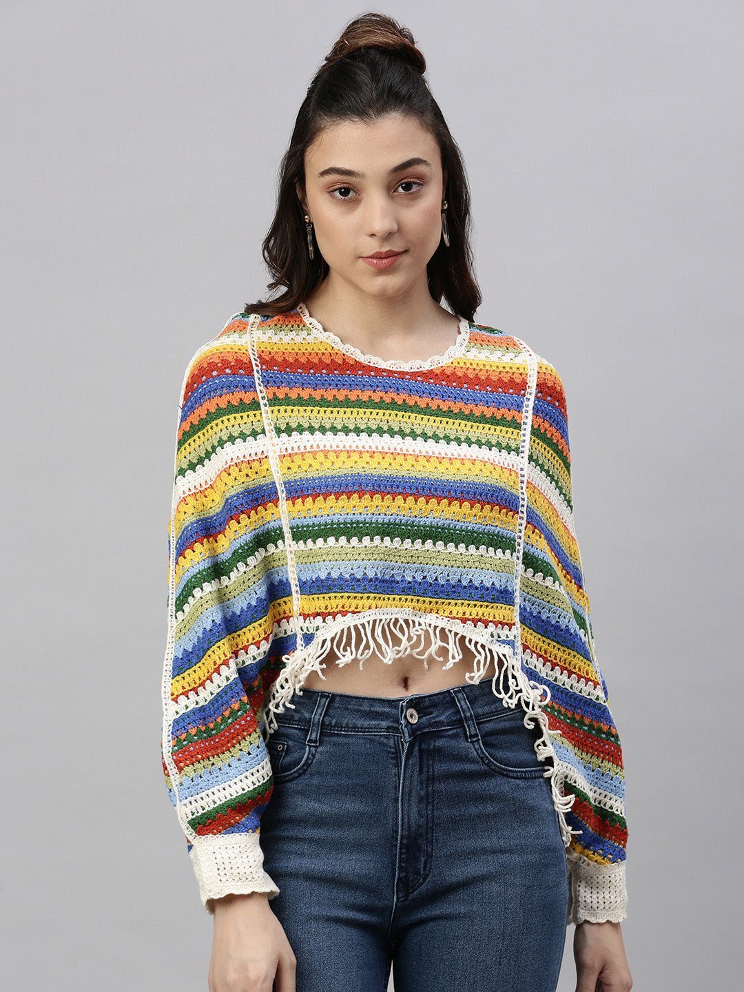 Women Self Design Multi Crochet Crop Top