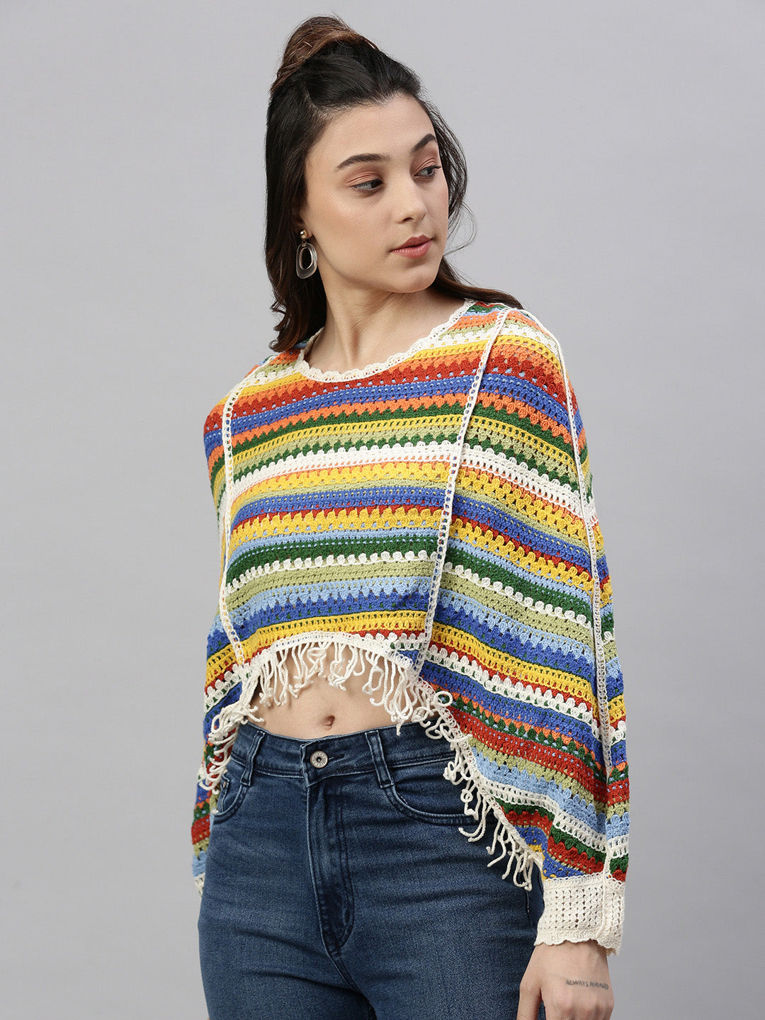 Women Self Design Multi Crochet Crop Top