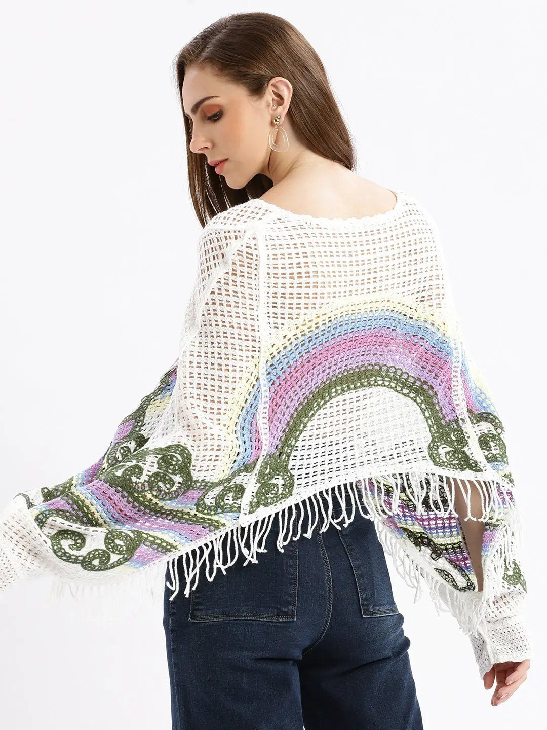 Women's Self Design White Crochet Crop Top
