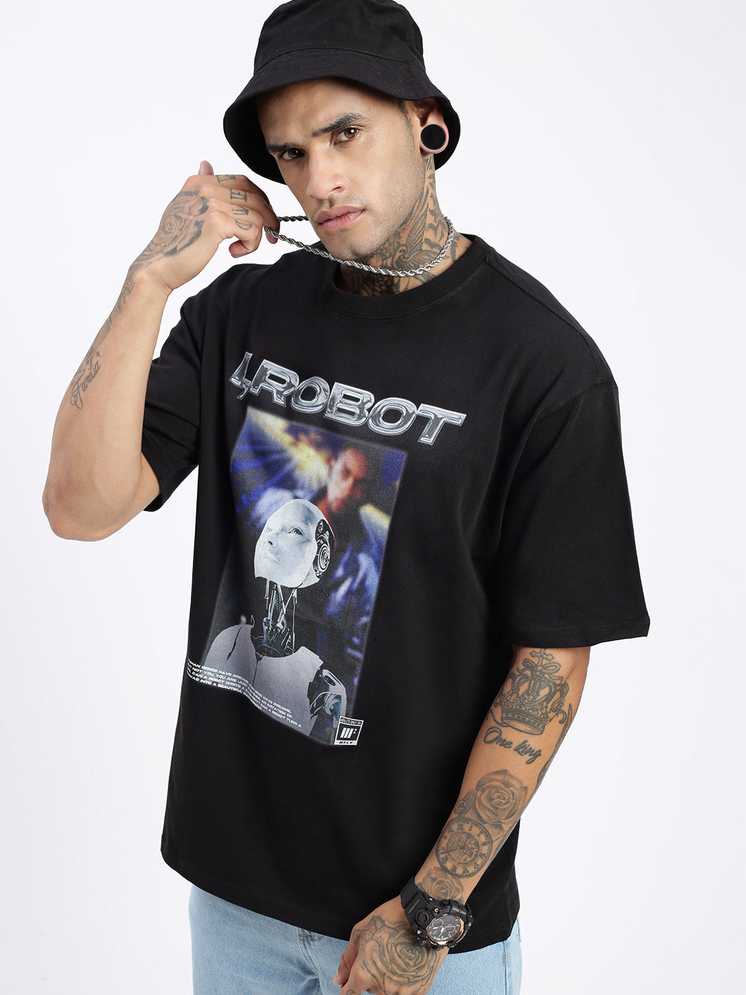 Men Graphic Black Oversized T Shirt