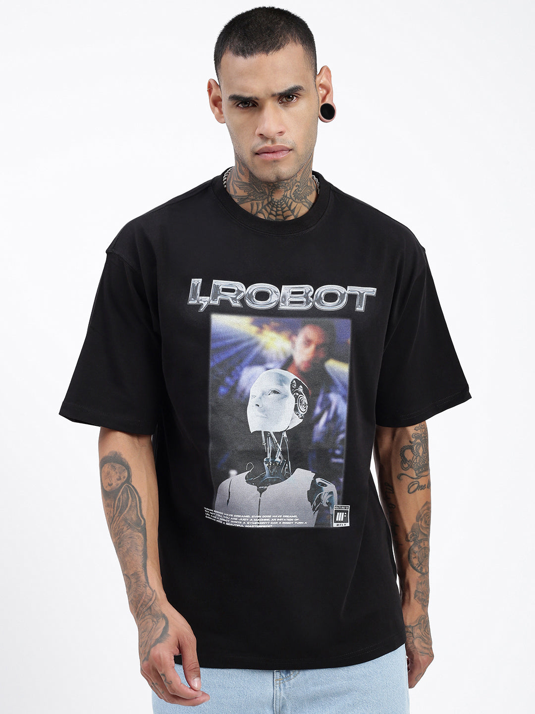 Men Graphic Black Oversized T Shirt