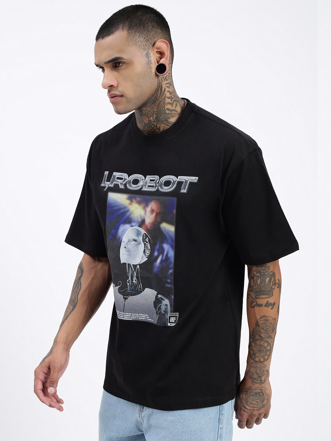 Men Graphic Black Oversized T Shirt