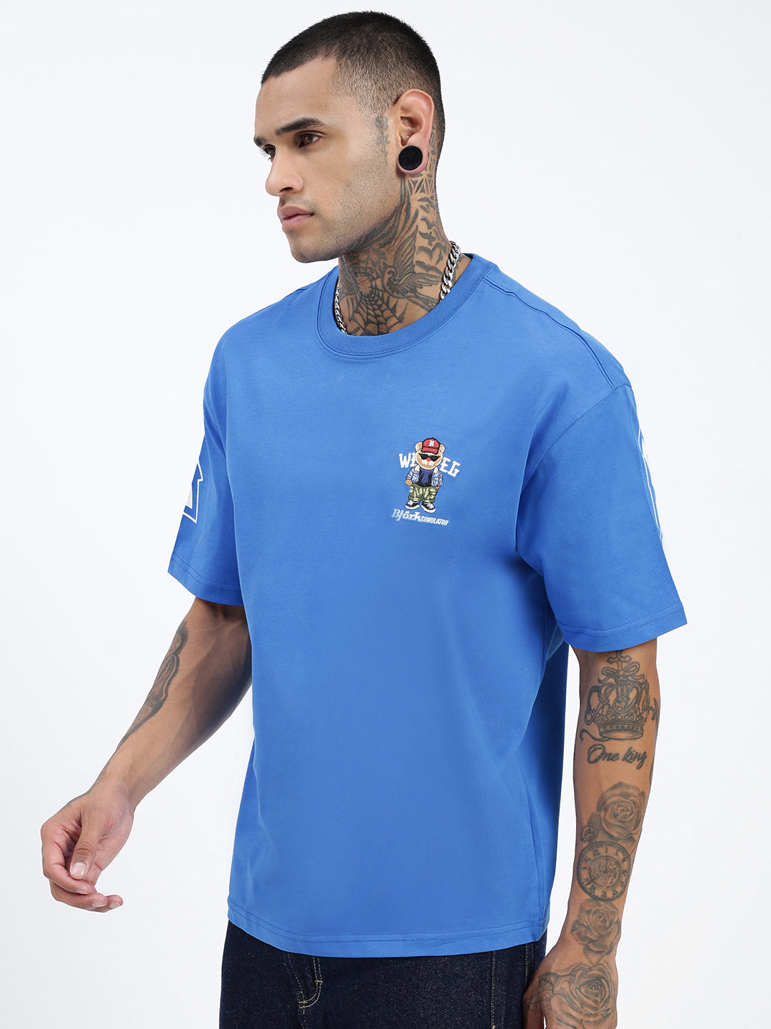 Men's Graphic Blue Relaxed Fit T-Shirt
