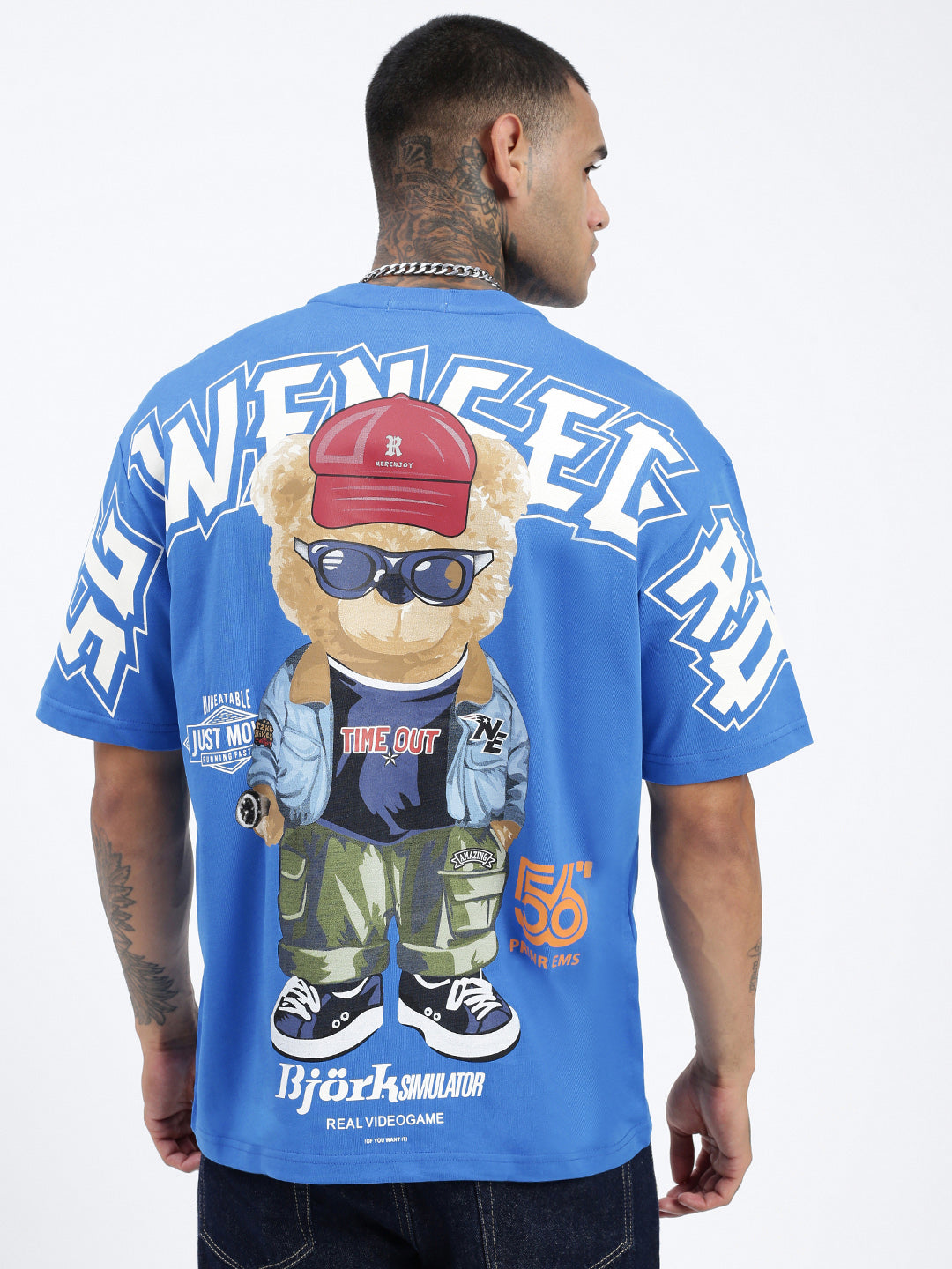 Men's Graphic Blue Relaxed Fit T-Shirt