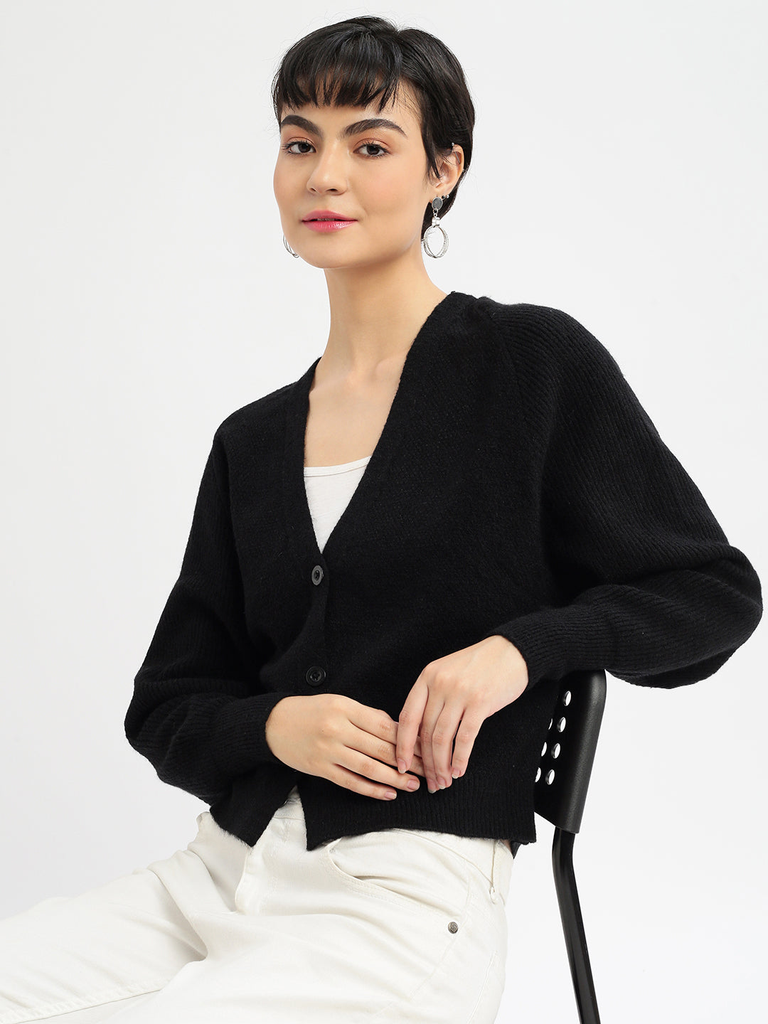 Women's Solid Black Cardigan