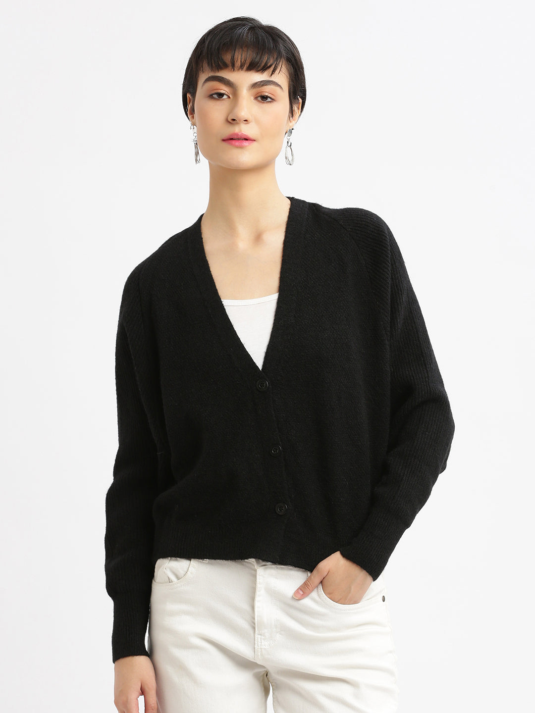 Women's Solid Black Cardigan