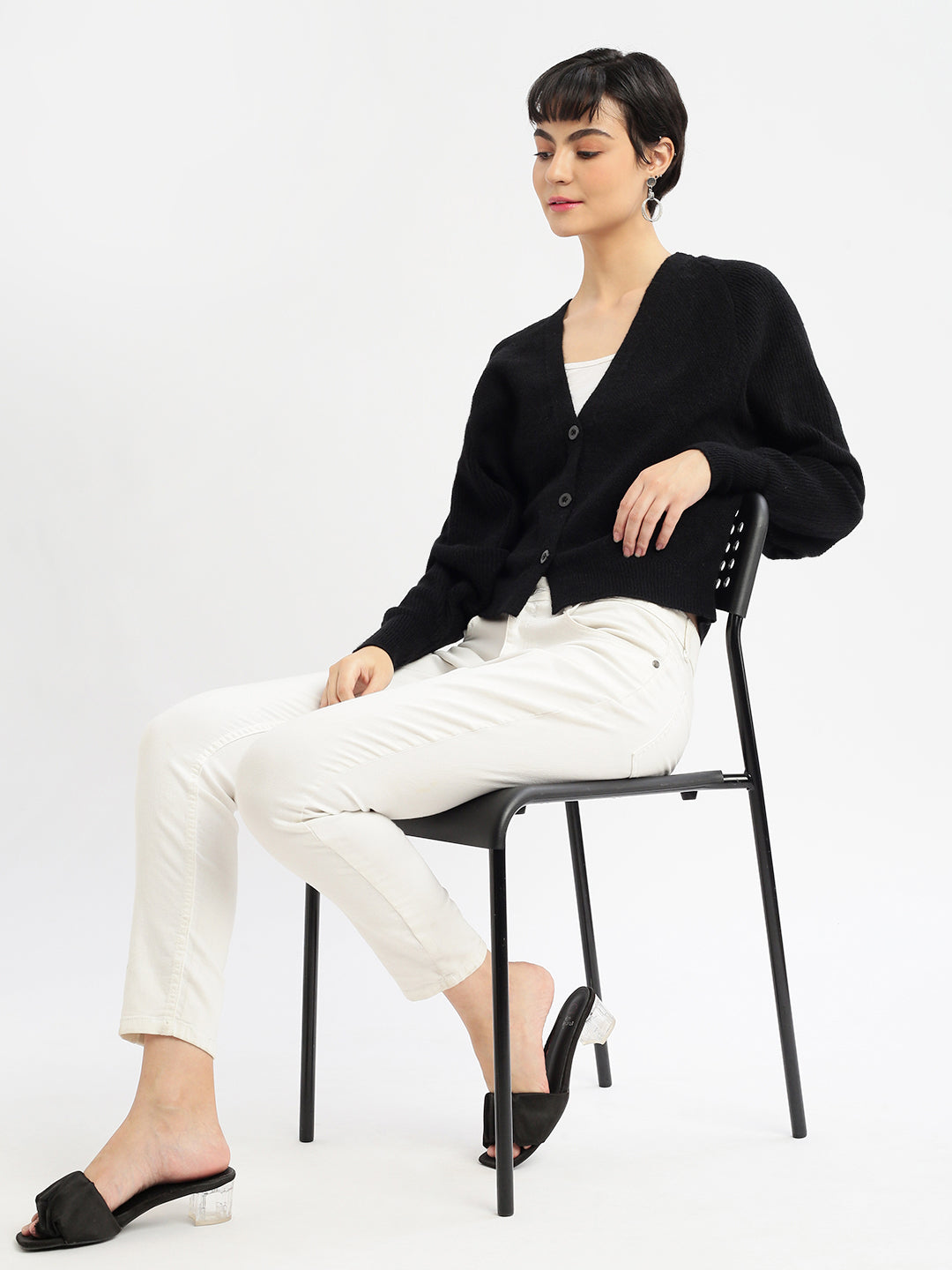 Women's Solid Black Cardigan