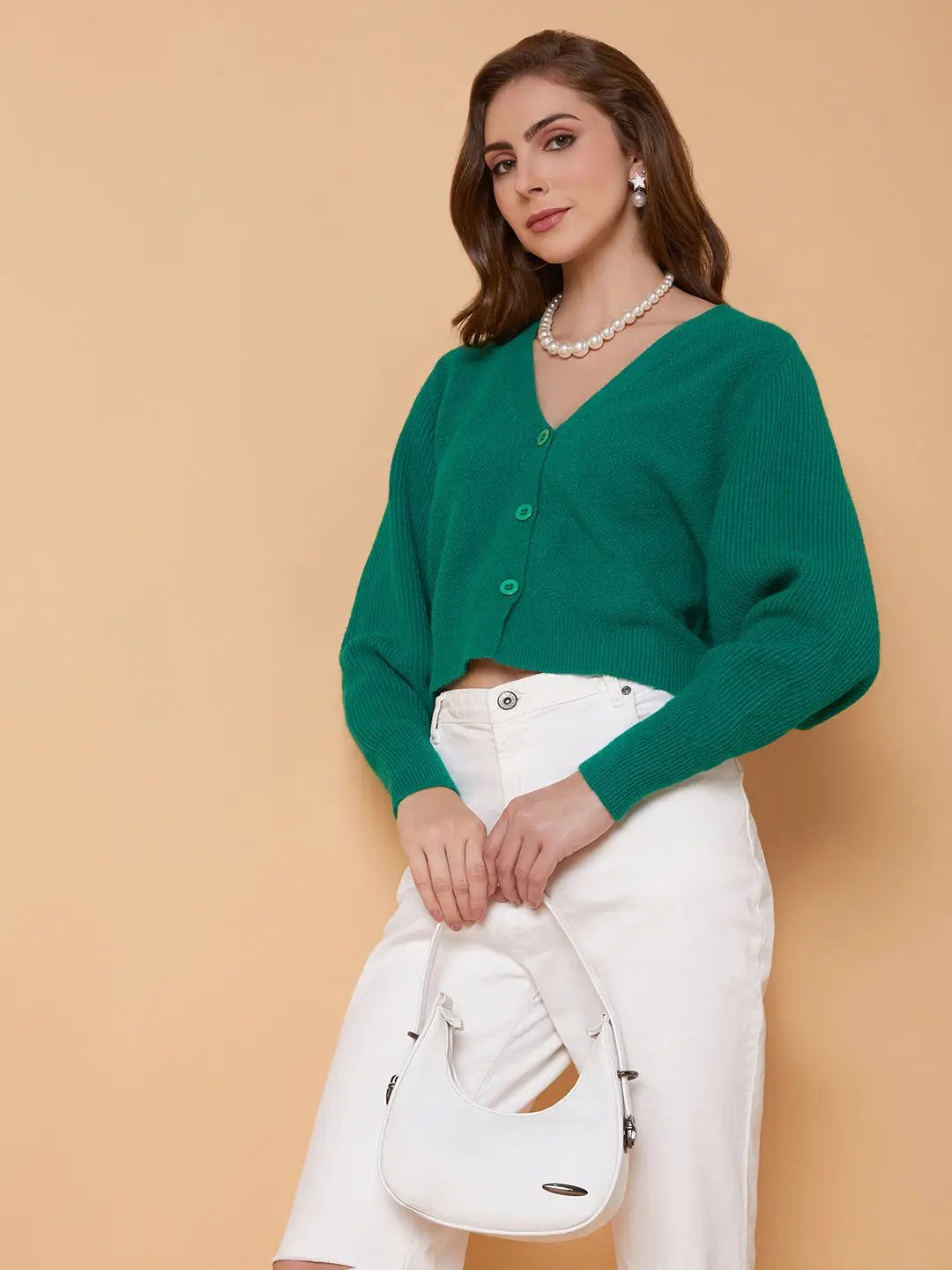 Women's Solid Green Cardigan