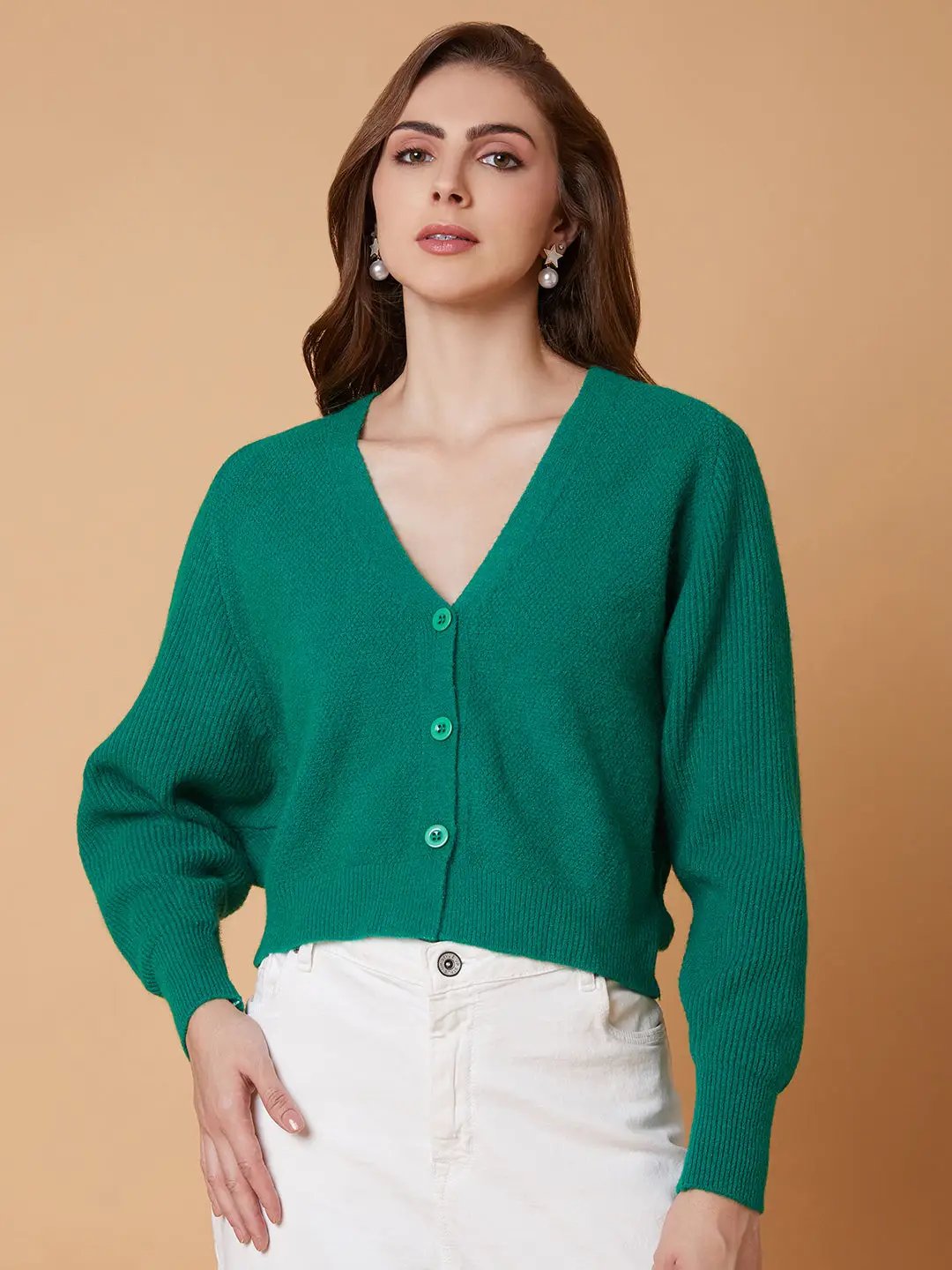 Women's Solid Green Cardigan