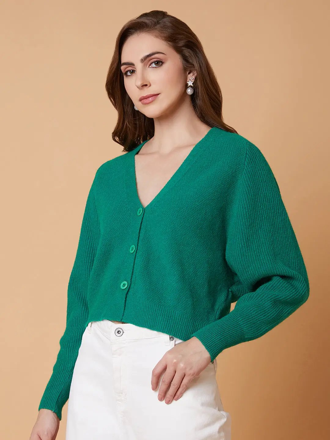 Women's Solid Green Cardigan