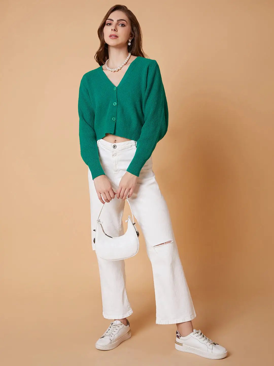 Women's Solid Green Cardigan