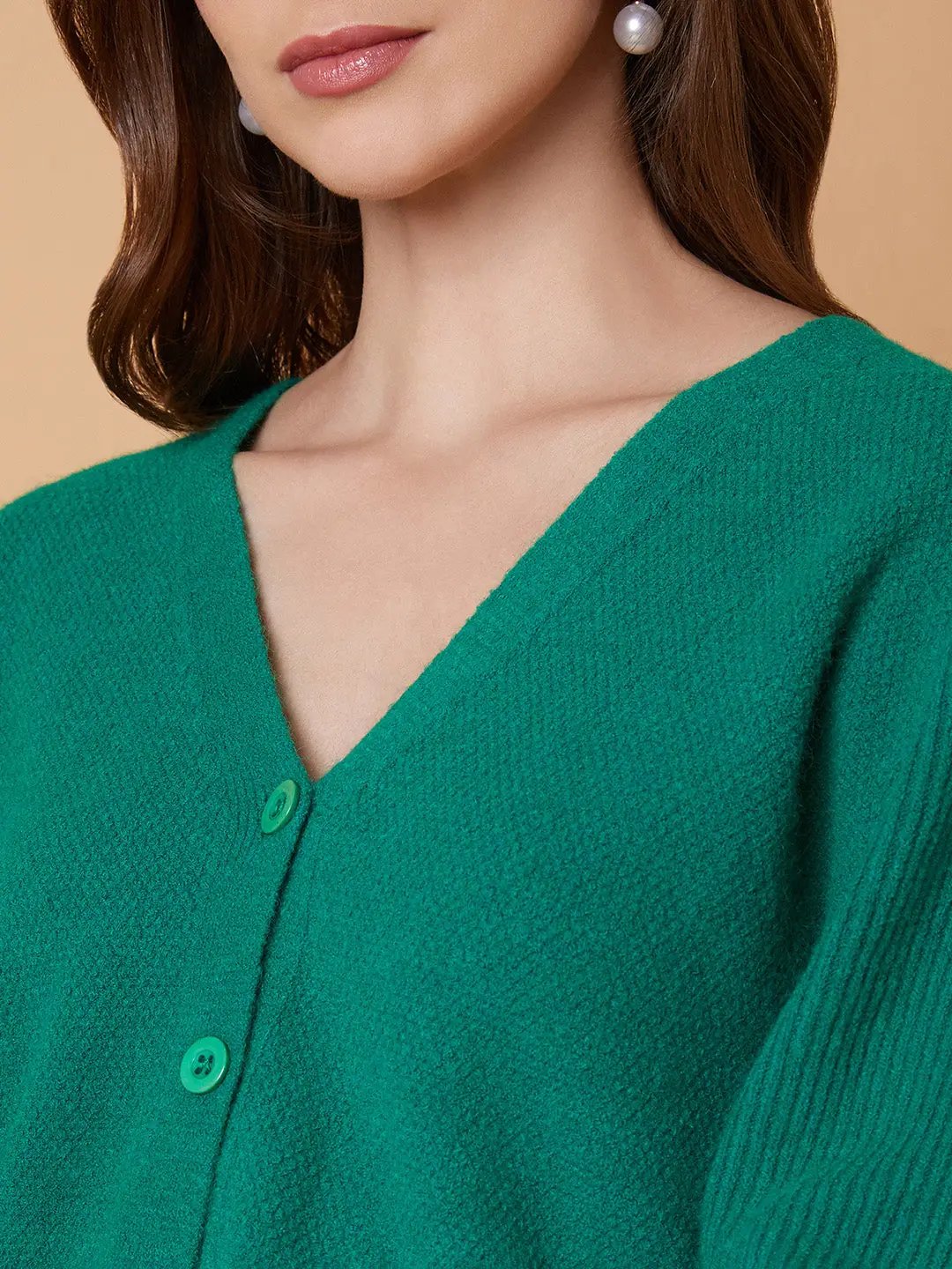 Women's Solid Green Cardigan