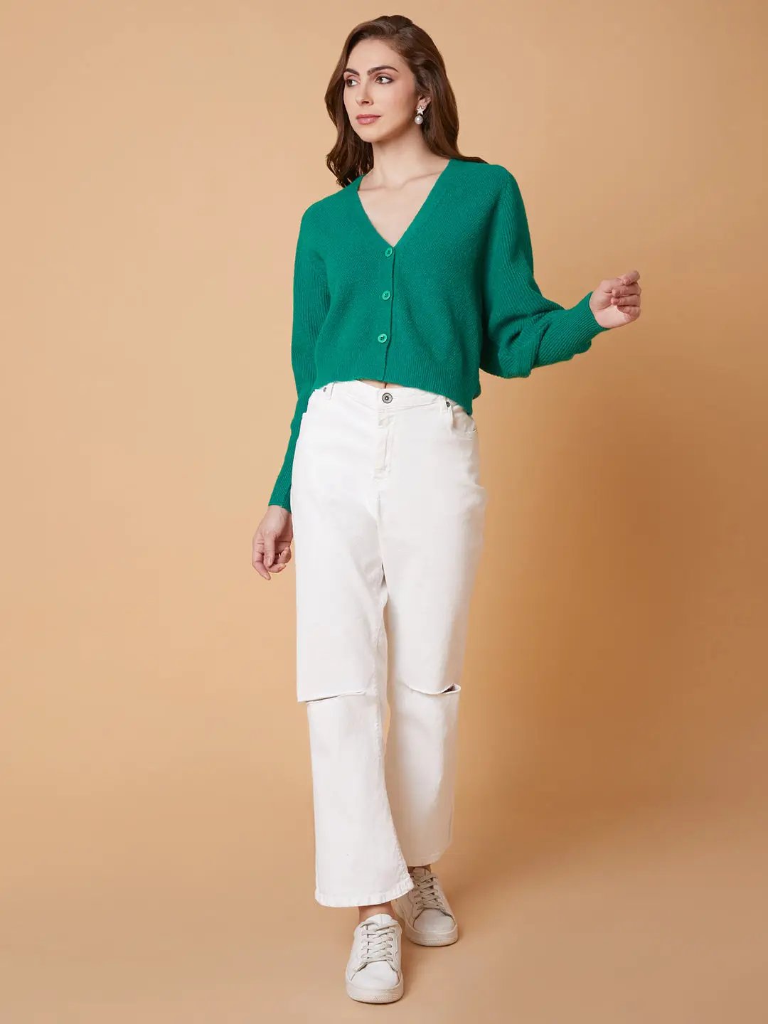 Women's Solid Green Cardigan