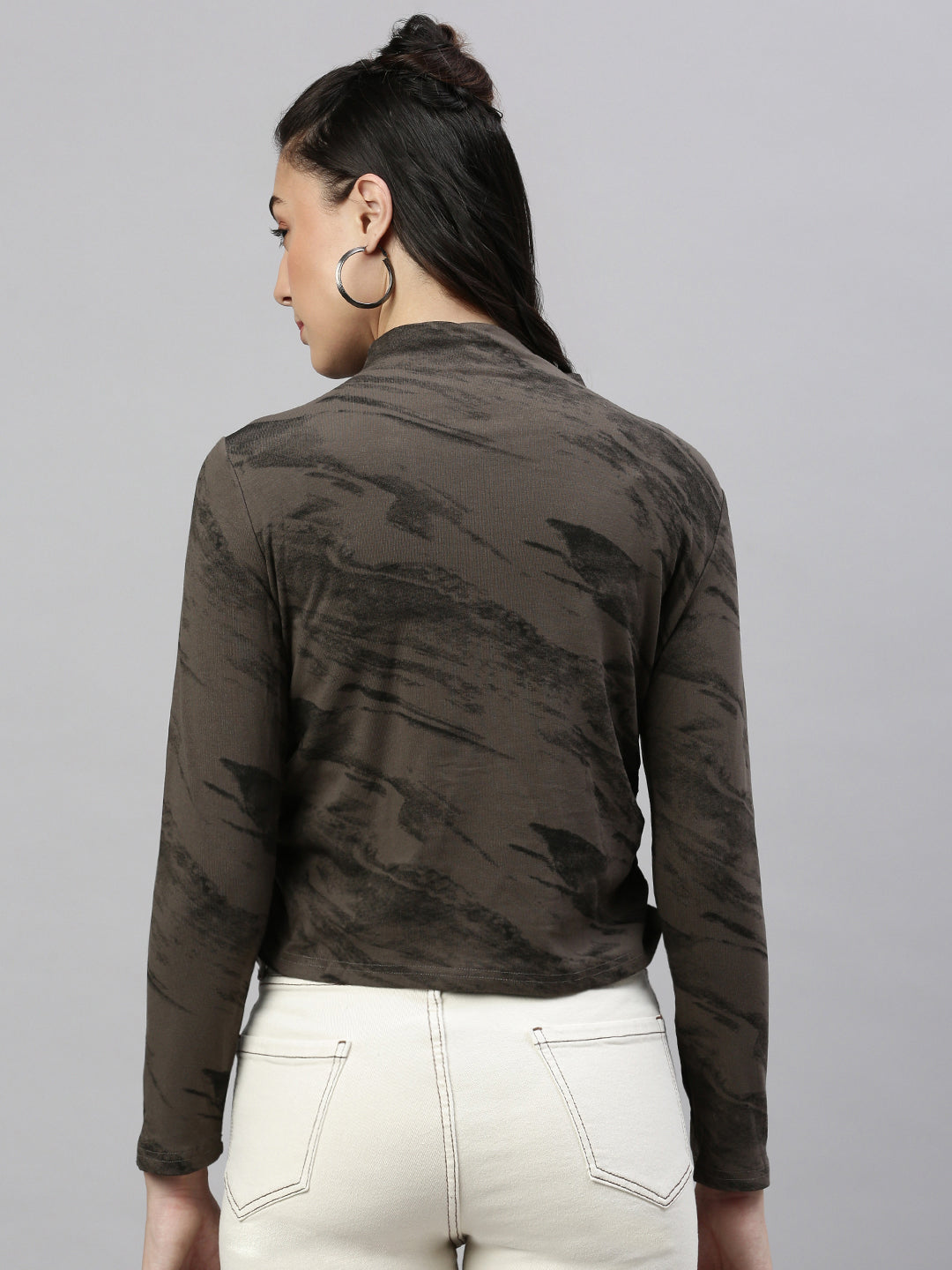 Women Abstract Brown Fitted Top