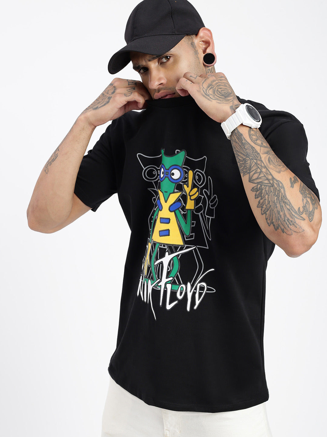 Men Graphic Black Relaxed Fit T Shirt