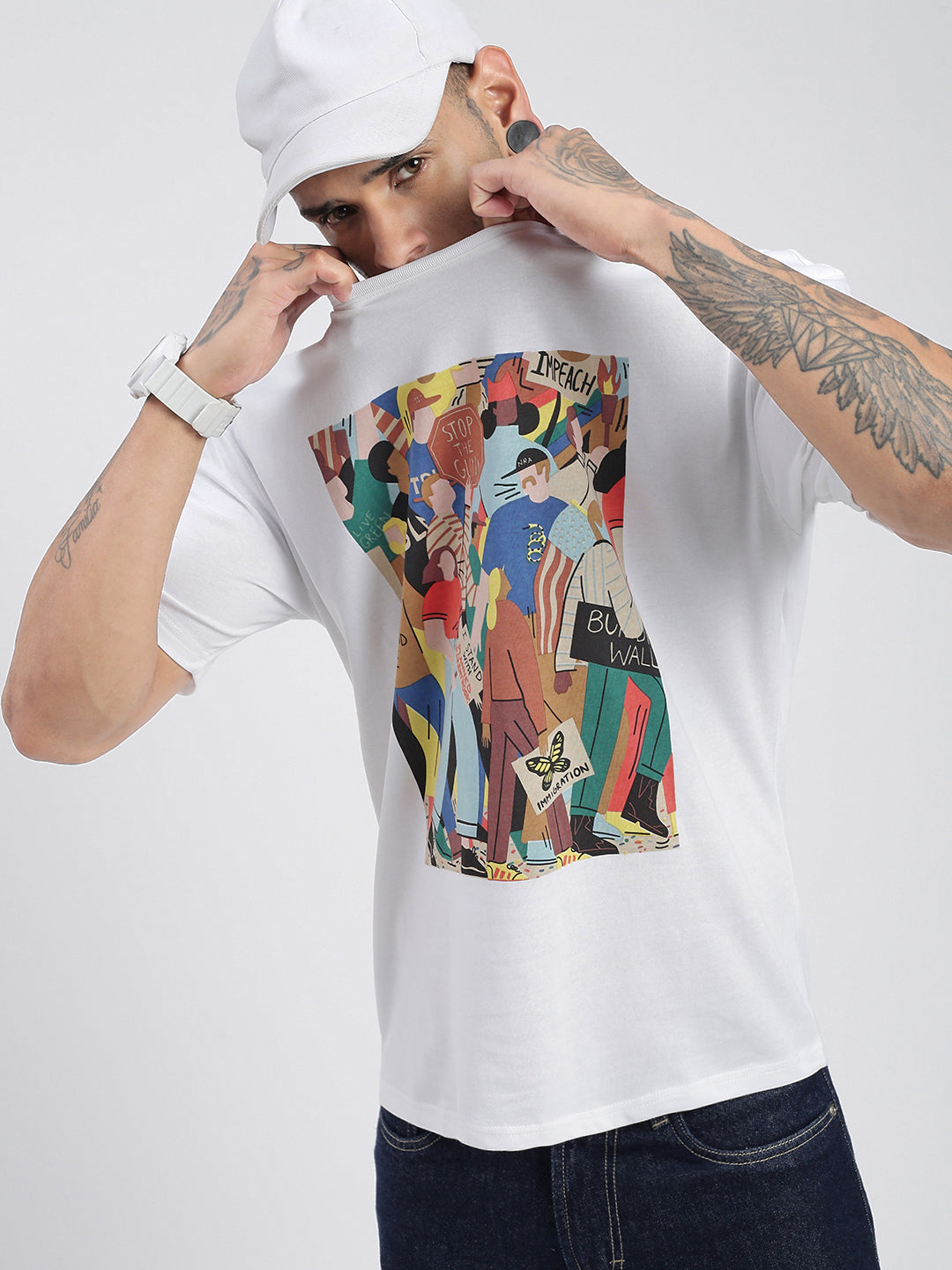 Men Graphic White Relaxed Fit T Shirt