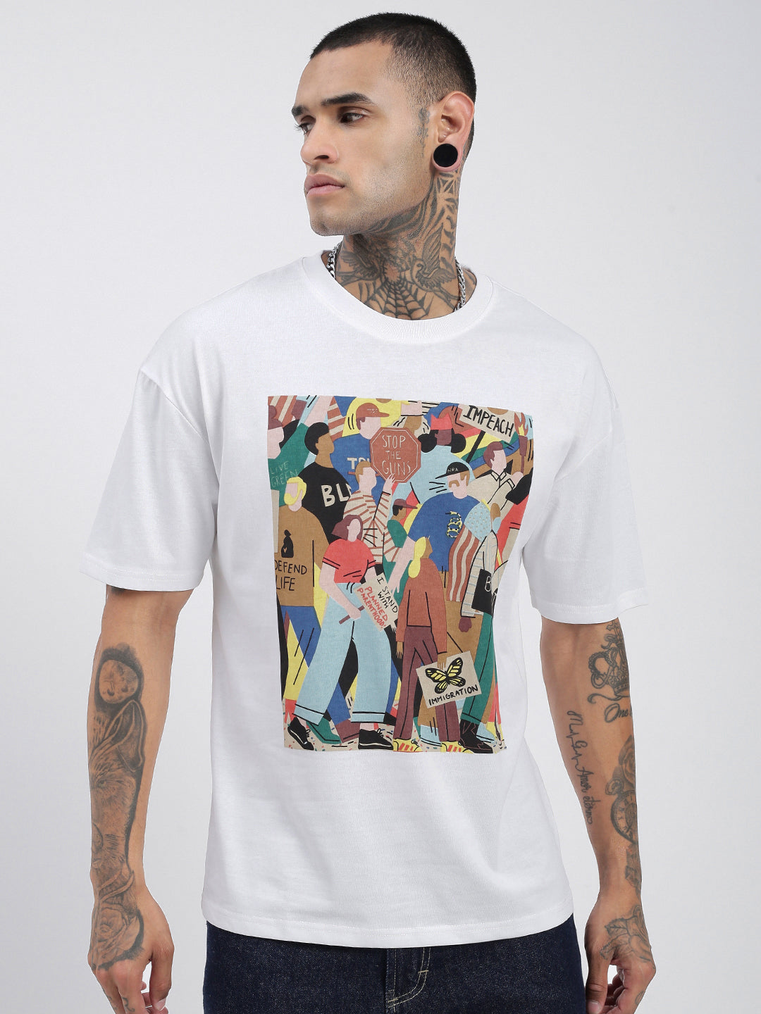 Men Graphic White Relaxed Fit T Shirt