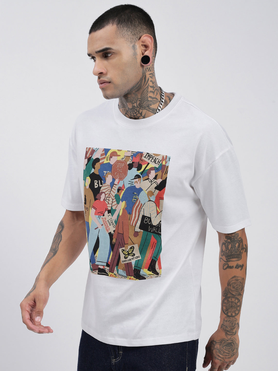 Men Graphic White Relaxed Fit T Shirt