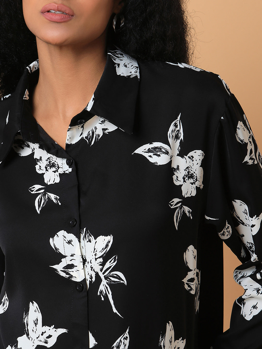 Women Floral Black Oversized Shirt