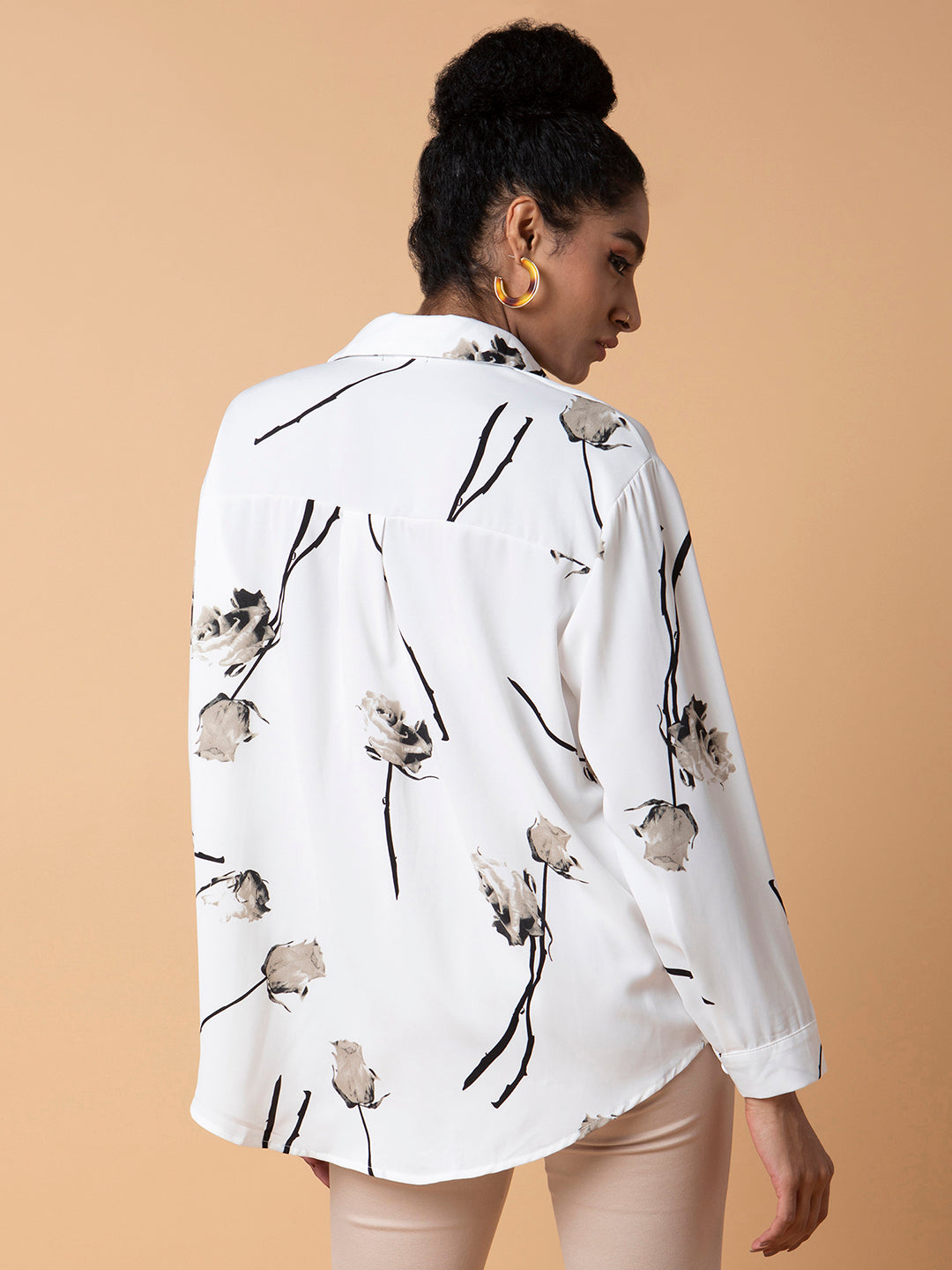 Women Floral White Oversized Shirt