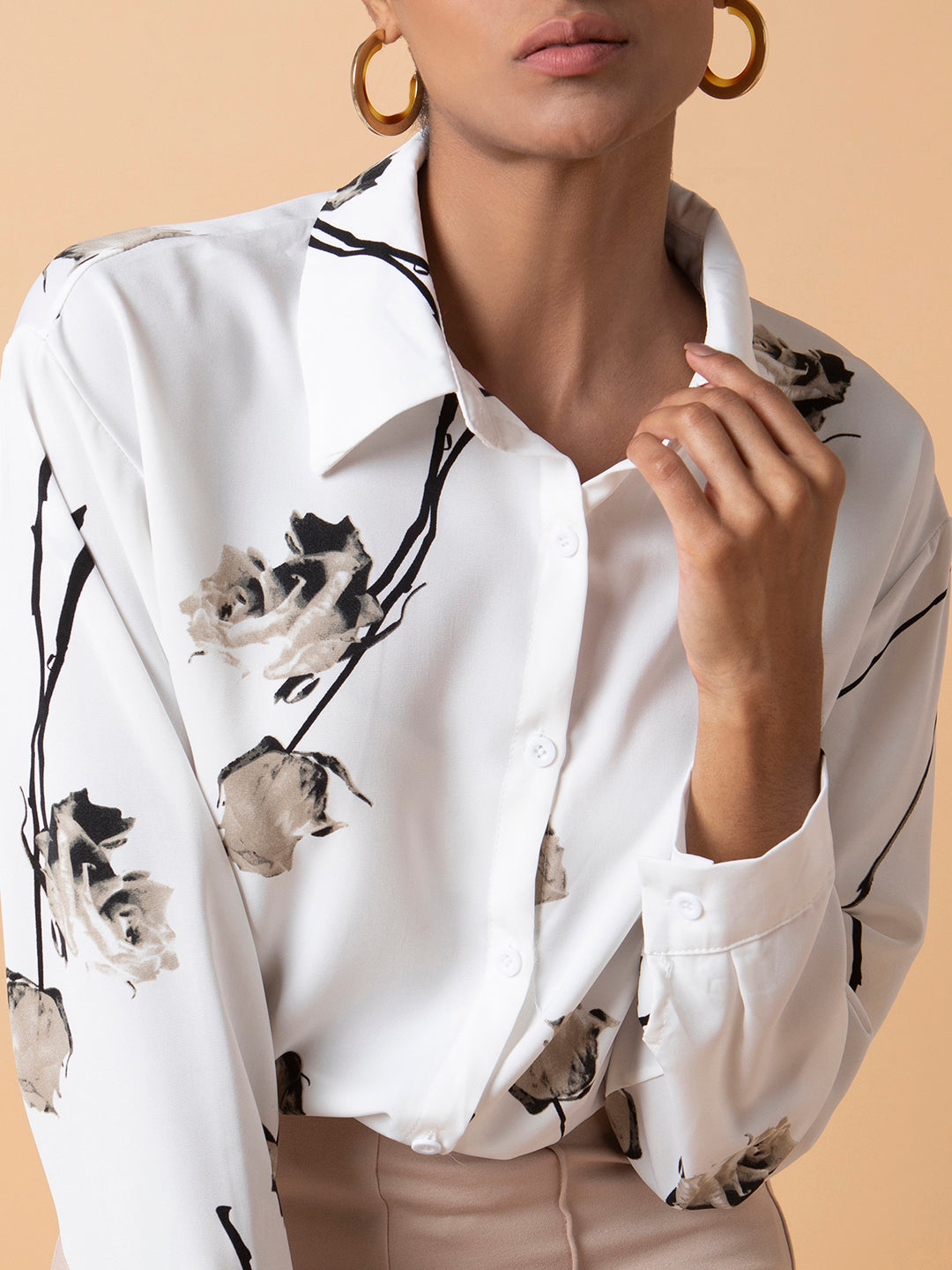 Women Floral White Oversized Shirt