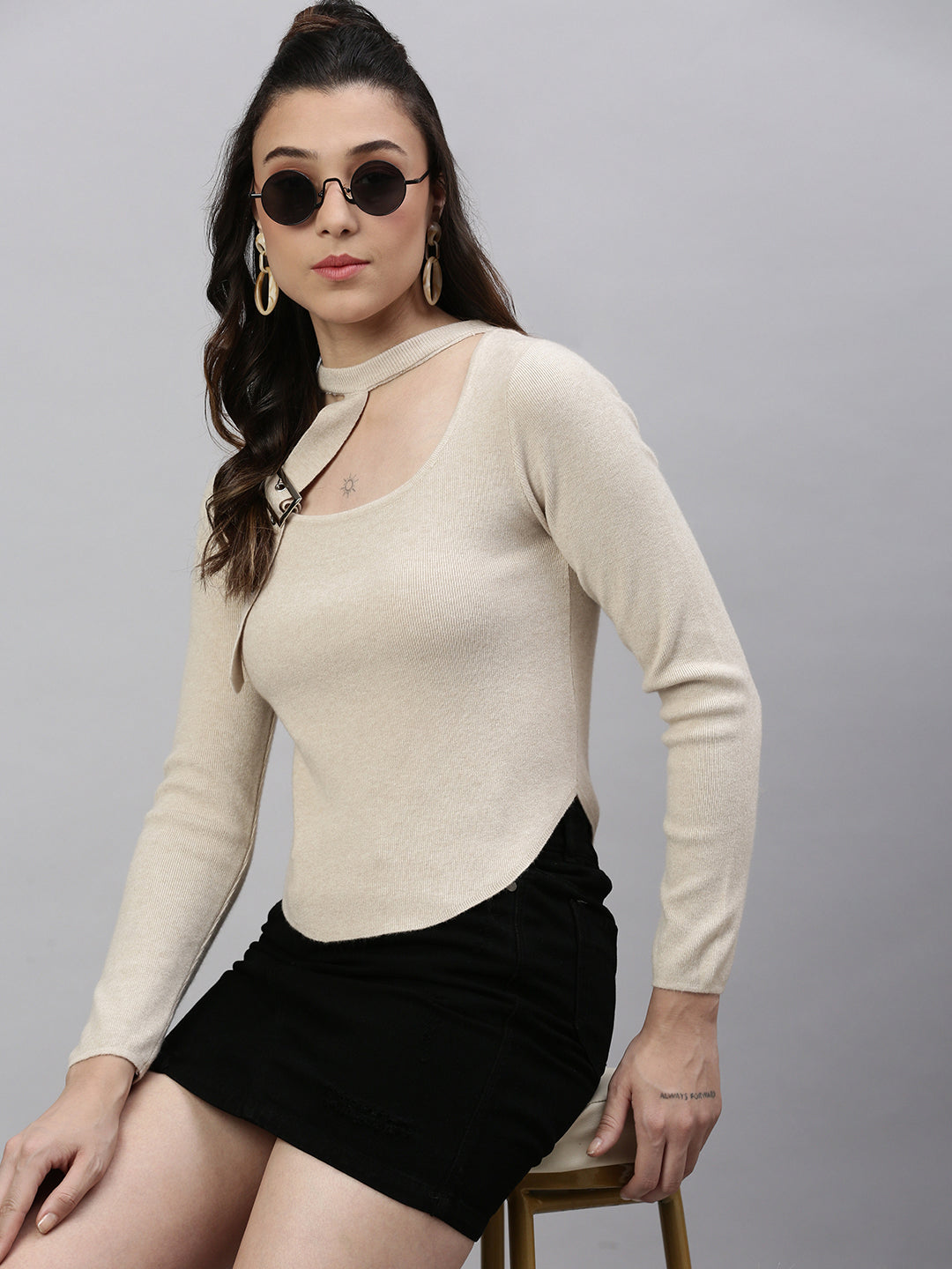 Women Solid Beige Top