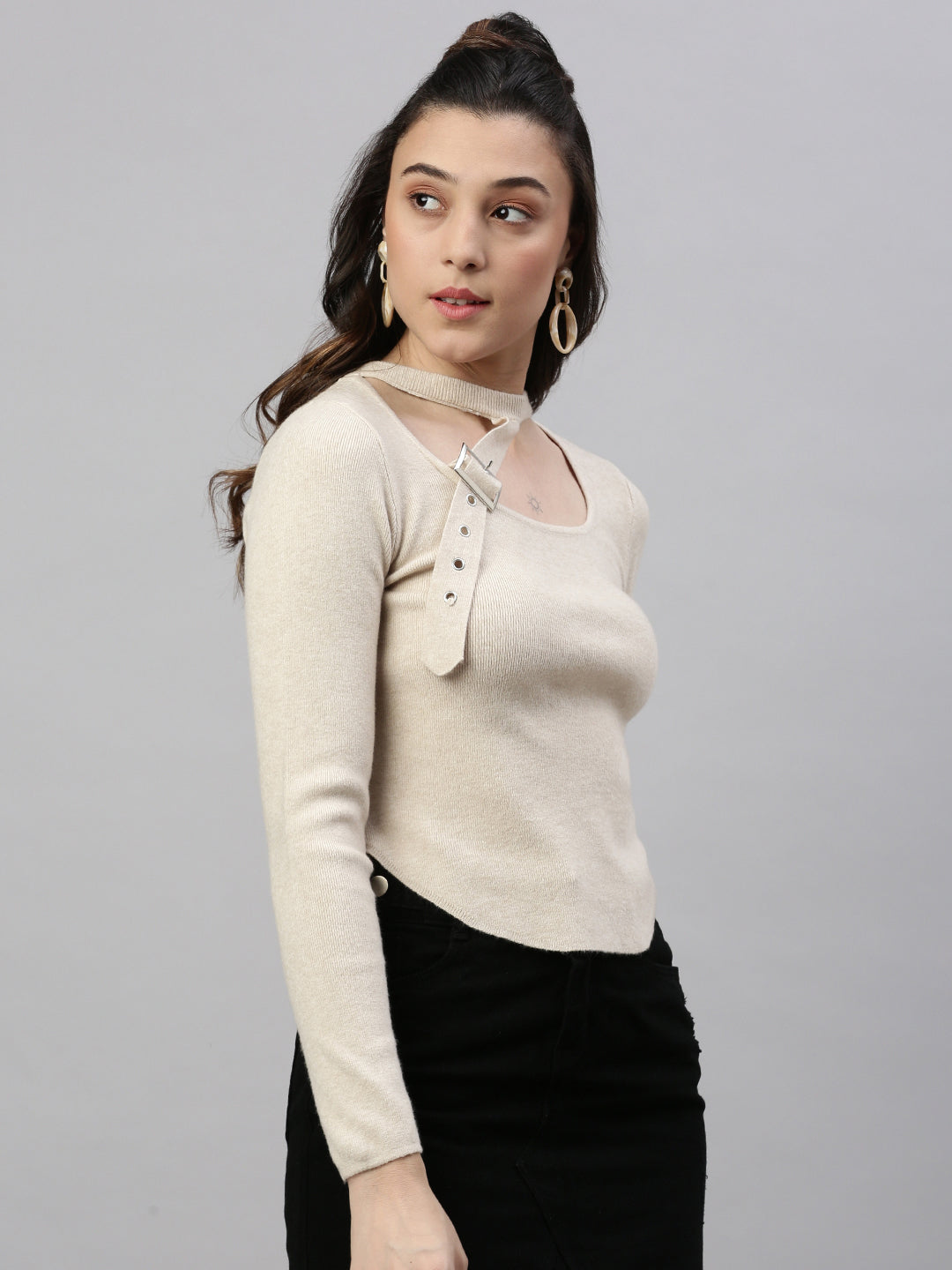 Women Solid Beige Top