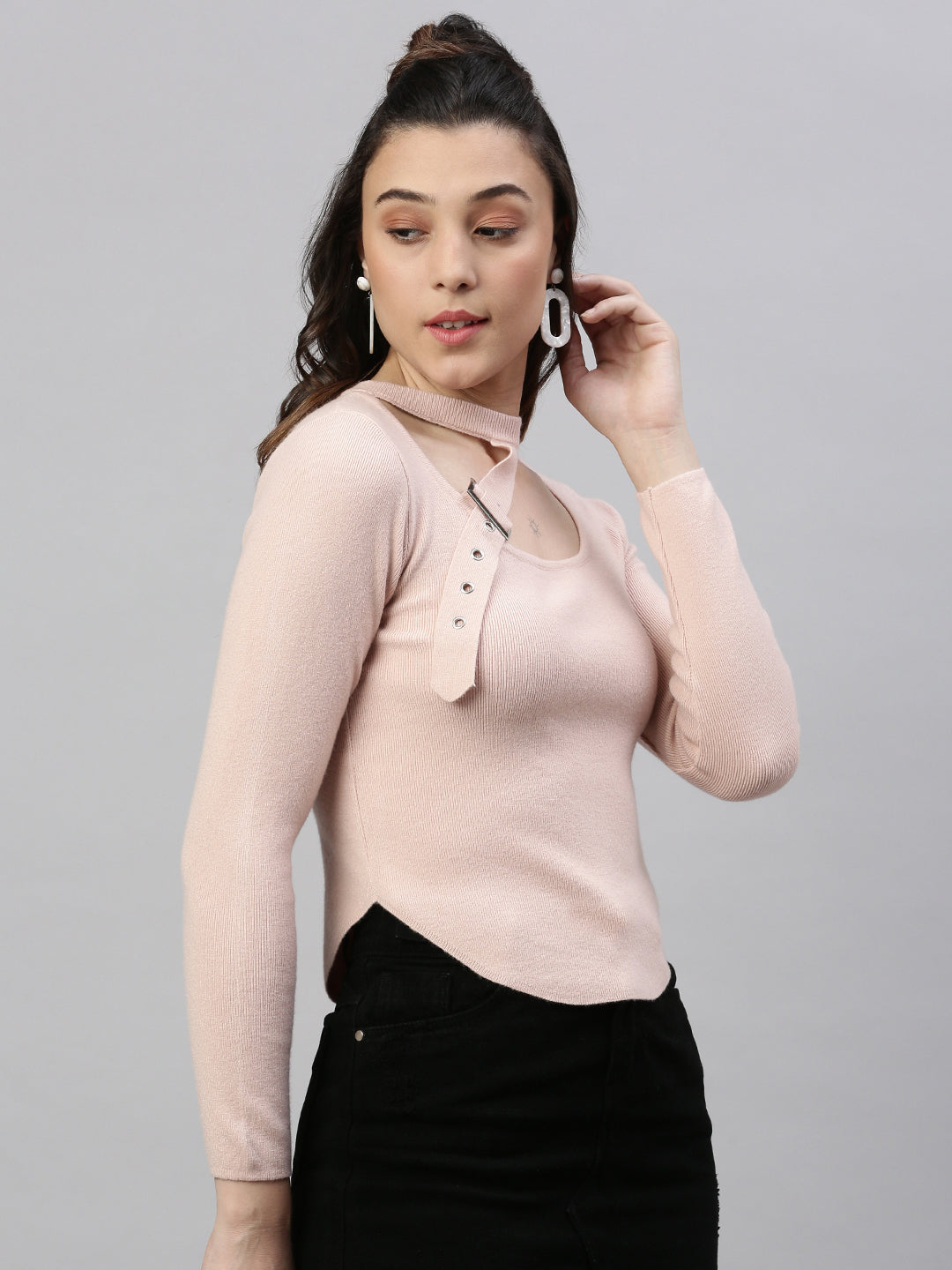 Women Solid Peach Top