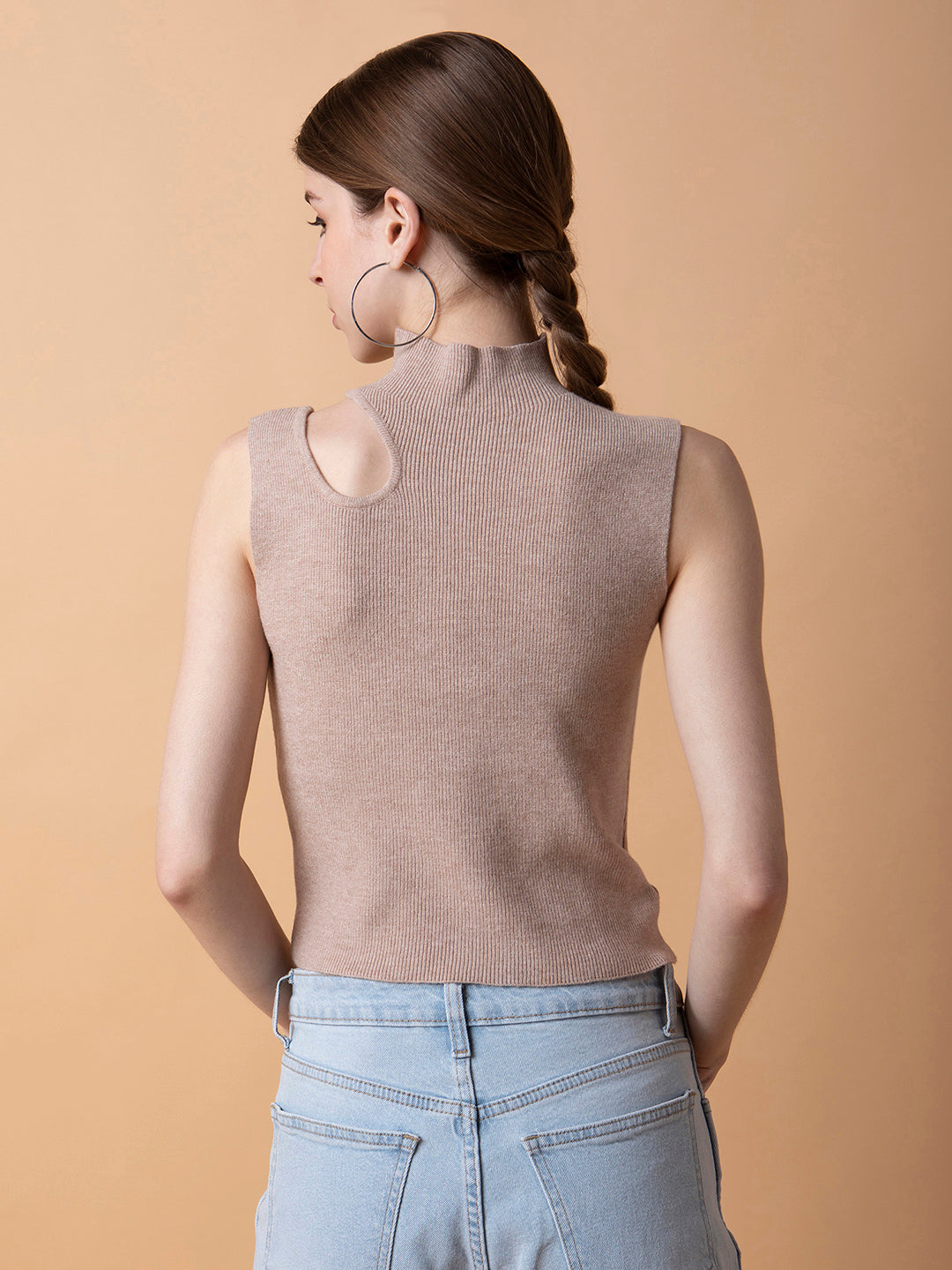 Women Solid Beige Fitted Crop Top