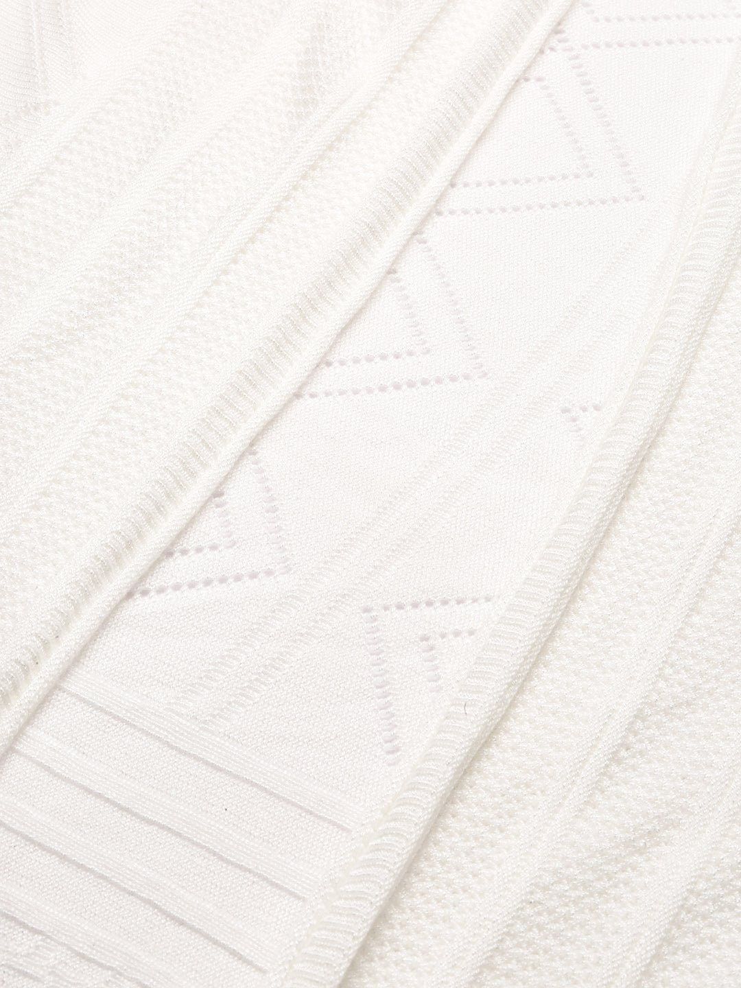 Women's White Self Design Open Front Longline Shrug