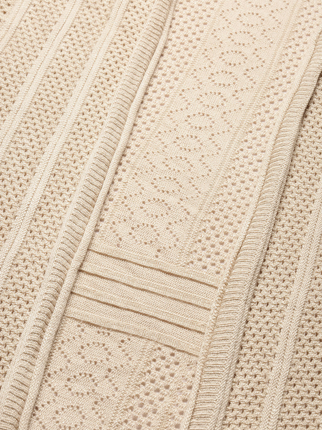 Women's Beige Self Design Open Front Longline Shrug