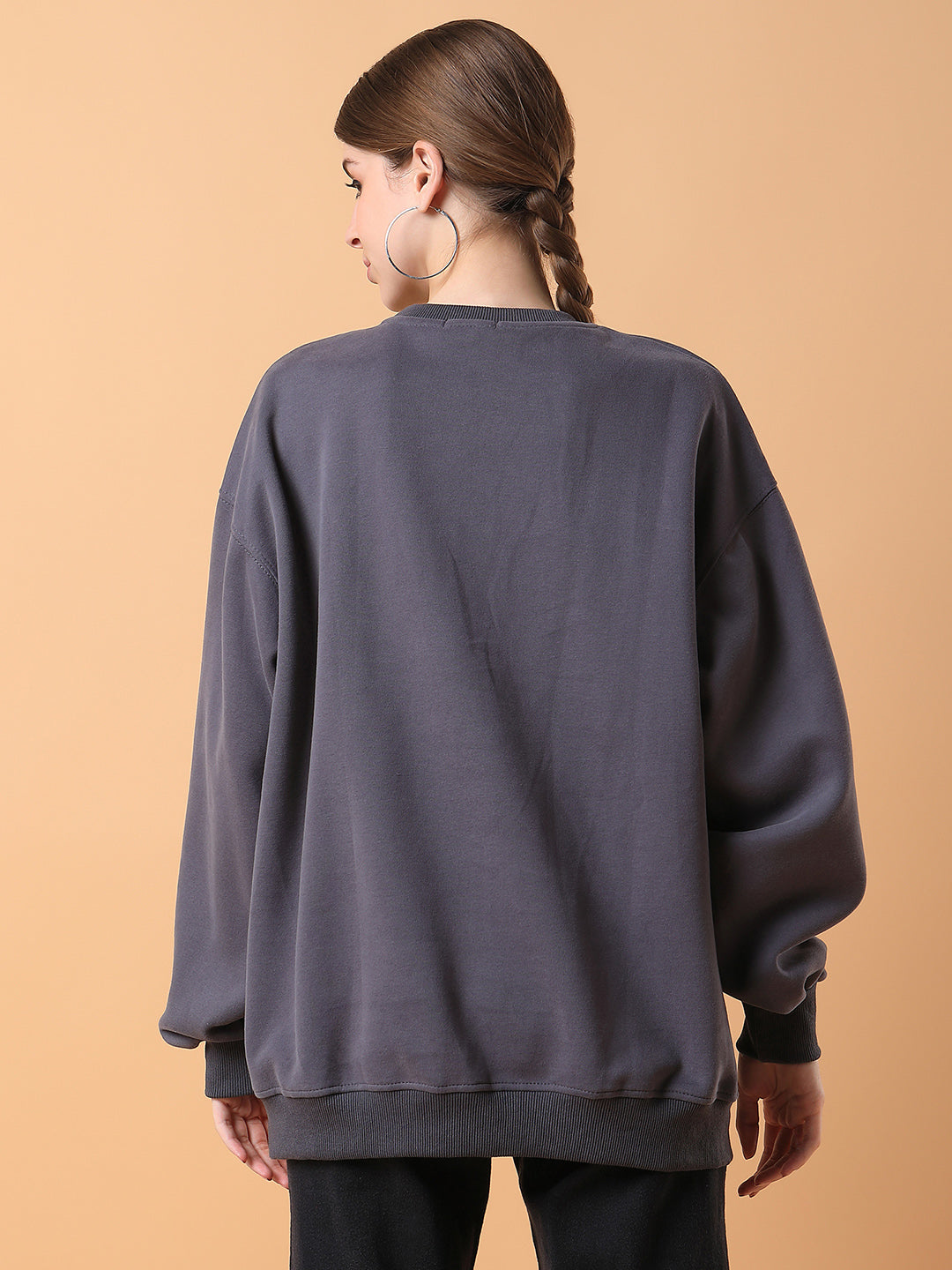 Women Graphic Grey Oversized Pullover