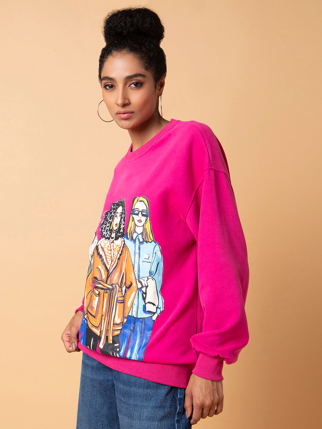 Women's Graphic Pink Oversized Pullover
