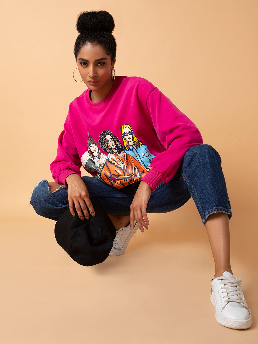 Women's Graphic Pink Oversized Pullover