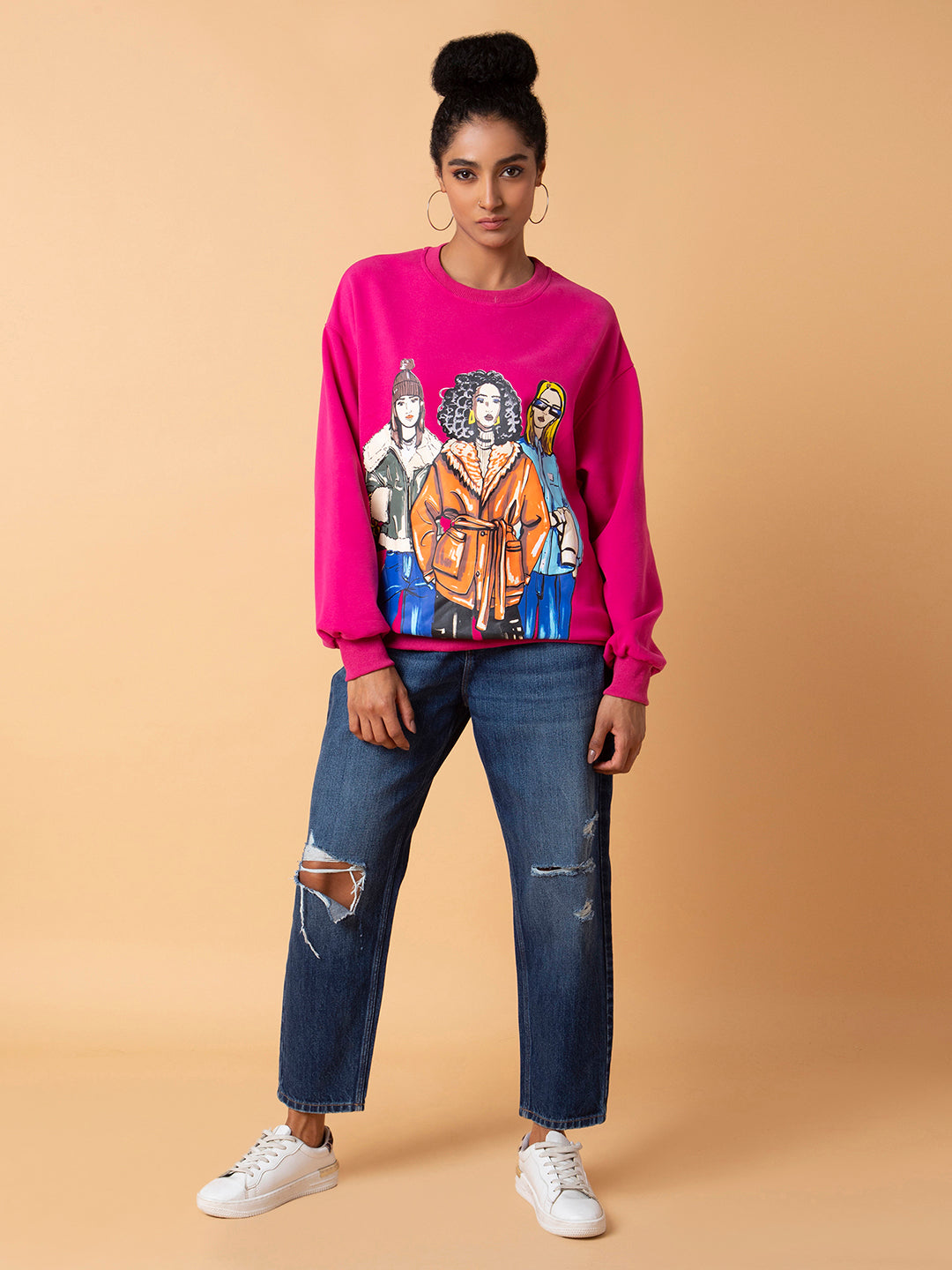Women's Graphic Pink Oversized Pullover