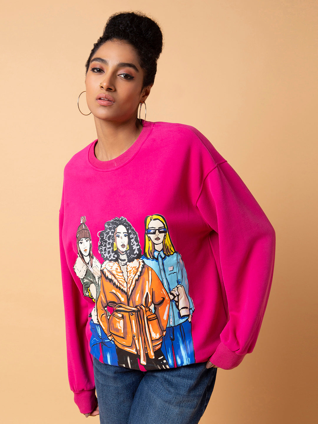 Women's Graphic Pink Oversized Pullover