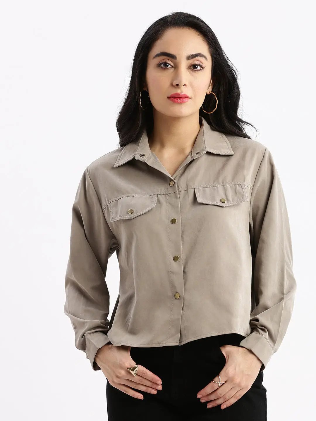 Women's Solid Grey Oversized Shirt