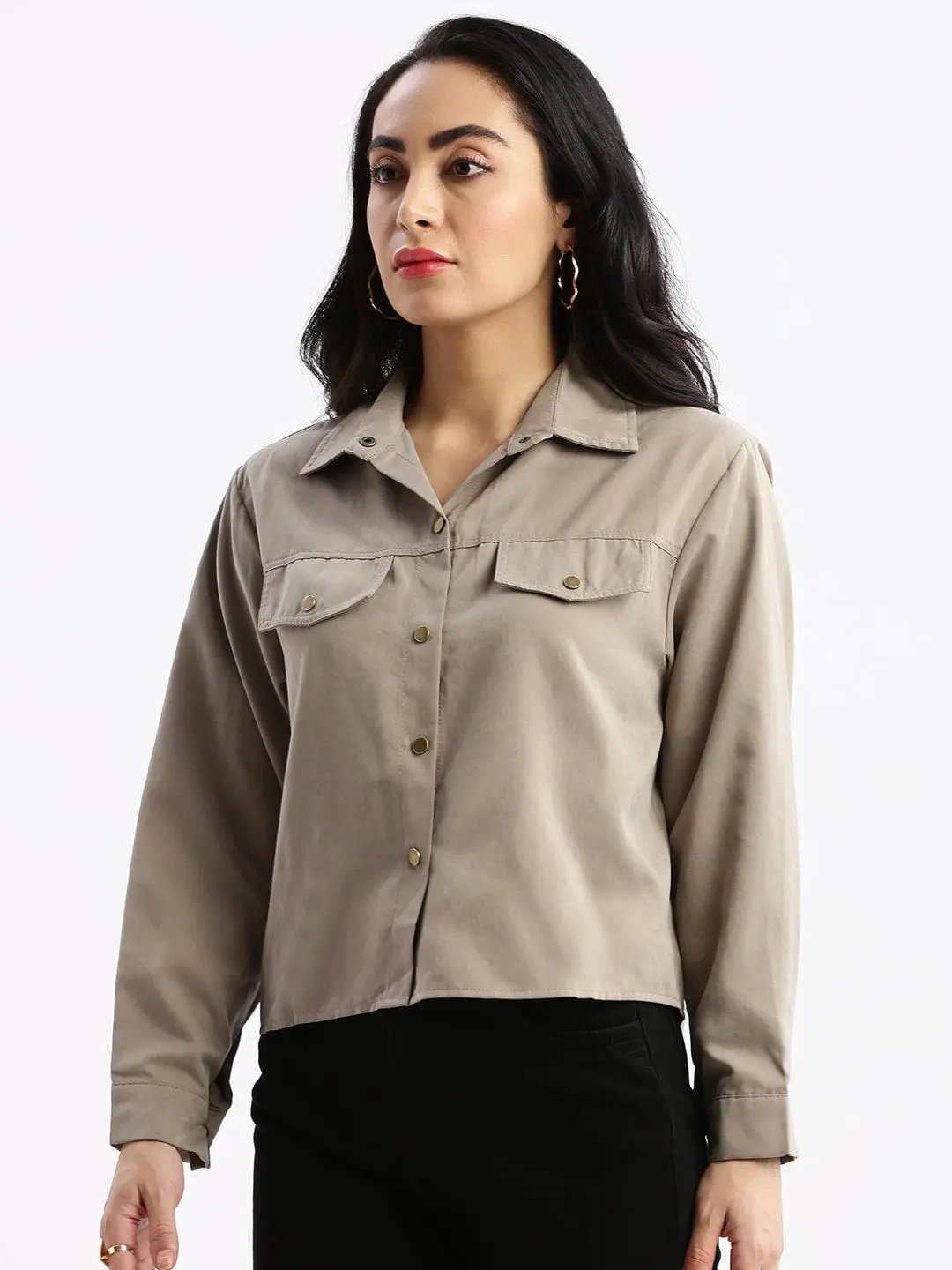Women's Solid Grey Oversized Shirt
