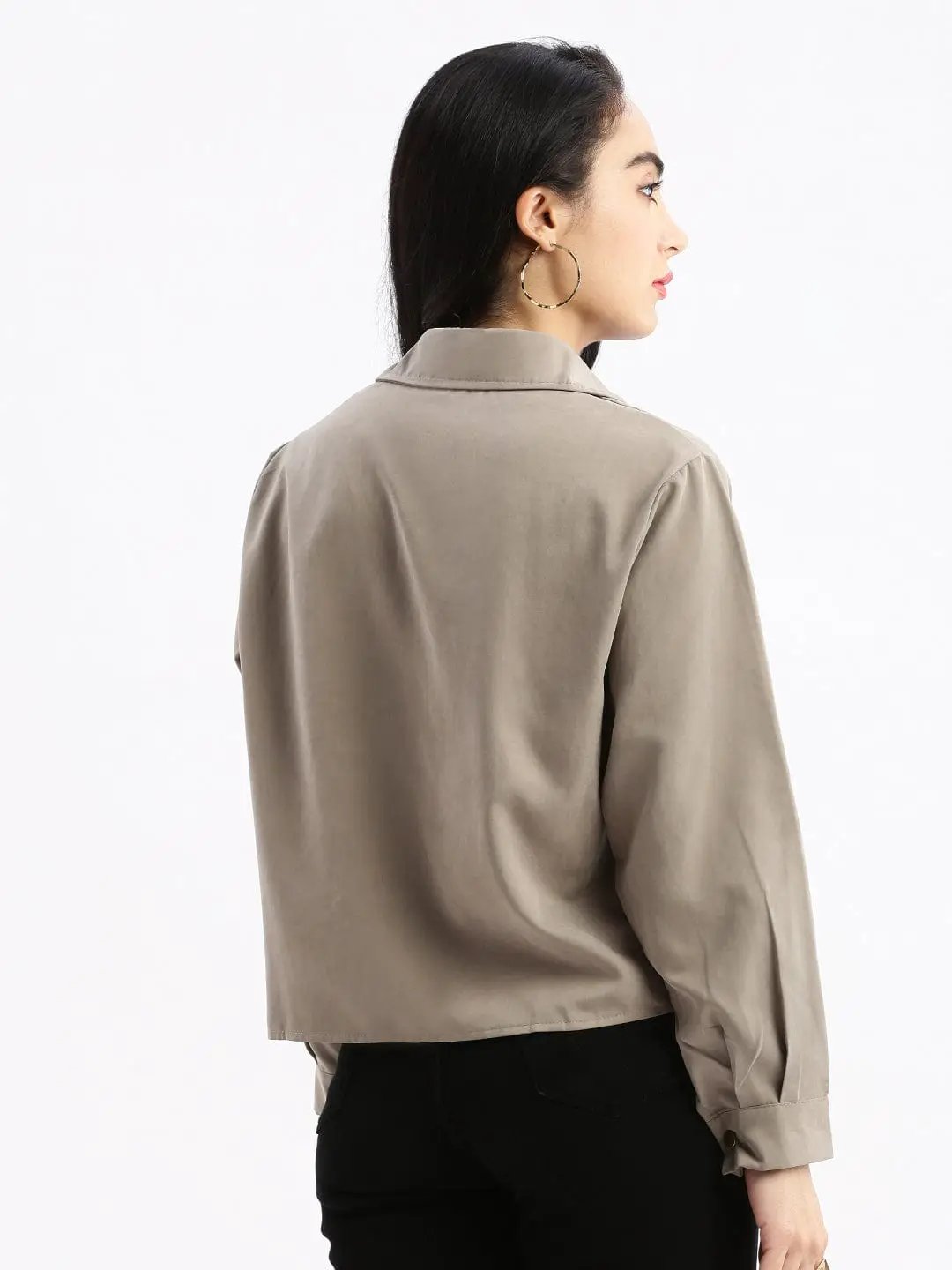 Women's Solid Grey Oversized Shirt